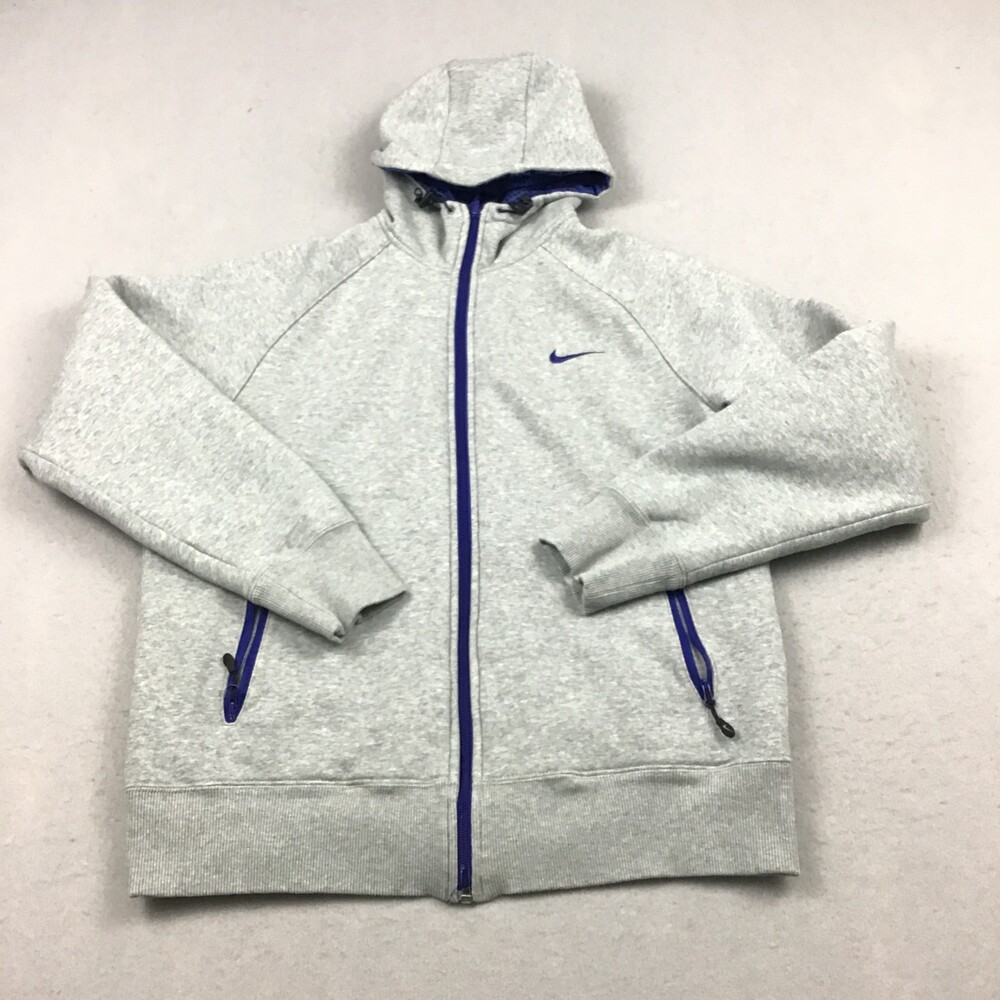Nike Jacket Men Large Gray Blue Geometric Full Zip Hood Reversible Pockets L